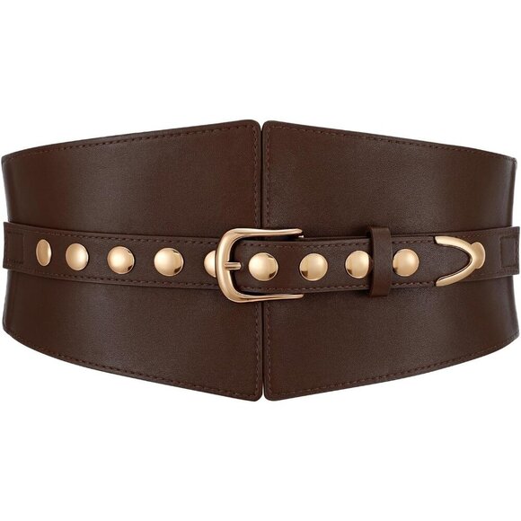 Women Elastic Chunky Stretchy Elegance Belt with Gold Rivets Buckle Daily Coffee main image 7